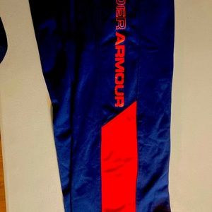 Boys Large underarmour navy blue & orange pants